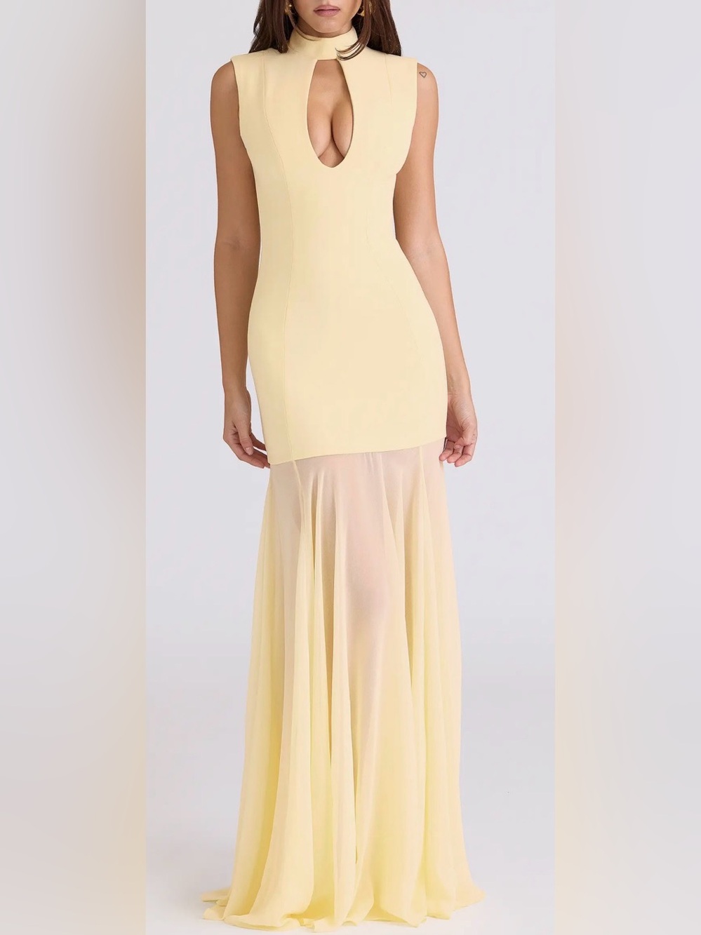 NEW HOUSE OF CB Raphaella Sleeveless Stretch Crepe Yellow butter Gown sz XS